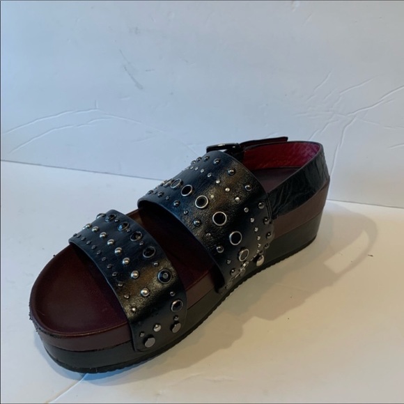 Zara Black Faux Leather Metal Embellished Chunky Platform  Lug Sandals - Picture 6 of 12